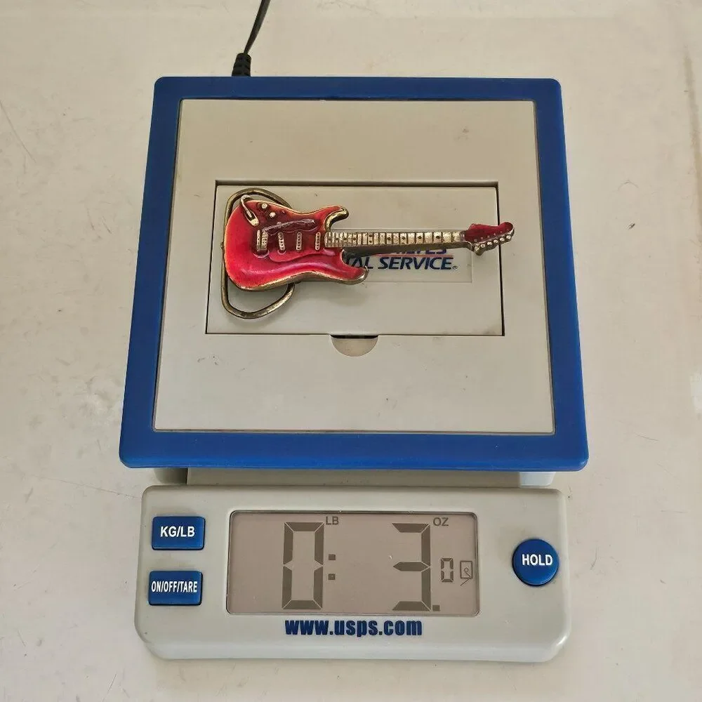 Belt Buckle Electric Guitar Red Enamel VTG 80s The Great American Buckle Company